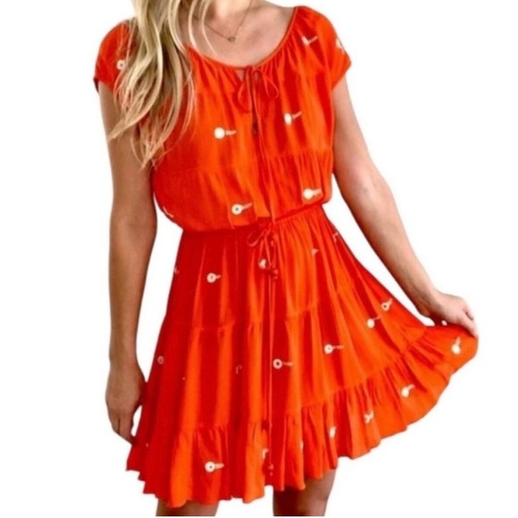 ANTHROPOLOGIE LEIFNOTES BOHO STYLE ORANGE Embroidered MIRRORED DRESS SZ.2 - Picture 1 of 7
